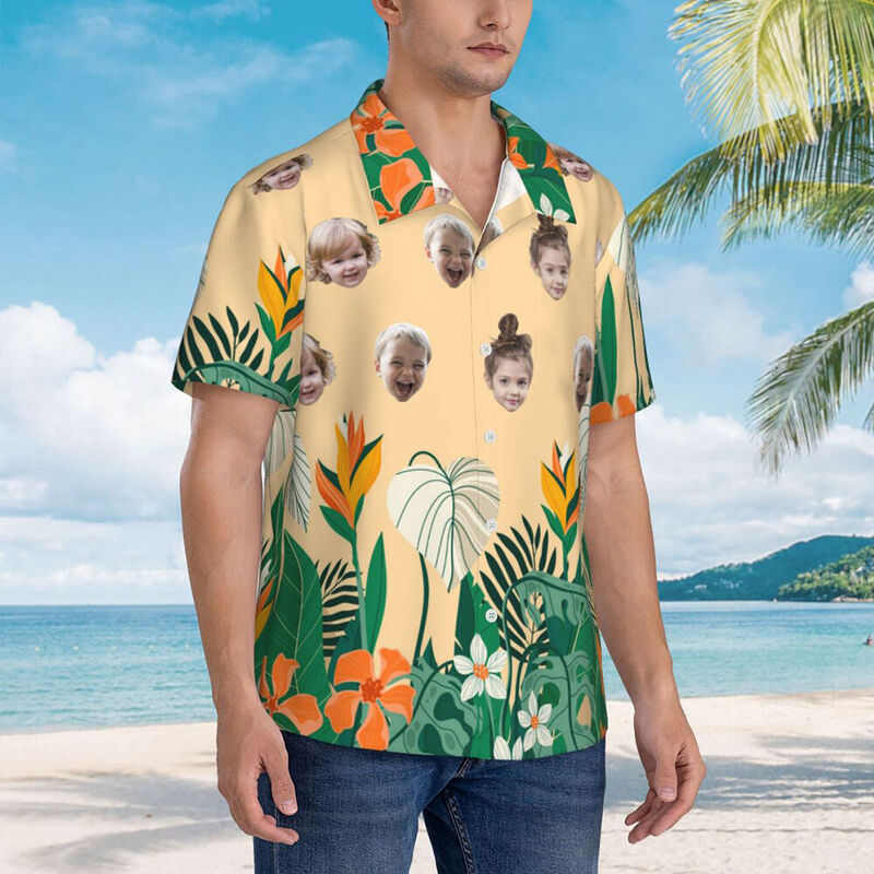 Camisa Hawaiana Personalizada Foto Niños para Papá