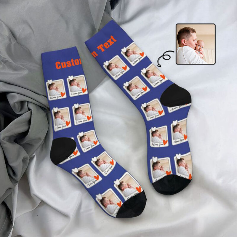 Chaussettes personnalisées avec photo et texte pour cadeau de fête des pères pour papa