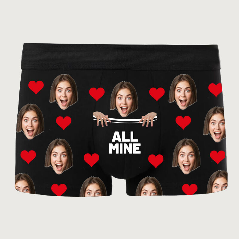 Personalisierte Foto Herrenunterwäsche Boxershorts Lustiges Geschenk zum Valentinstag "All Mine"