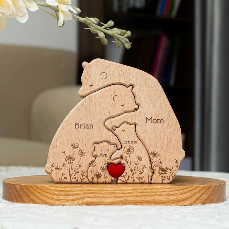 Personalized Wooden Family Puzzle with Small Flowers Lovely Gift for Family