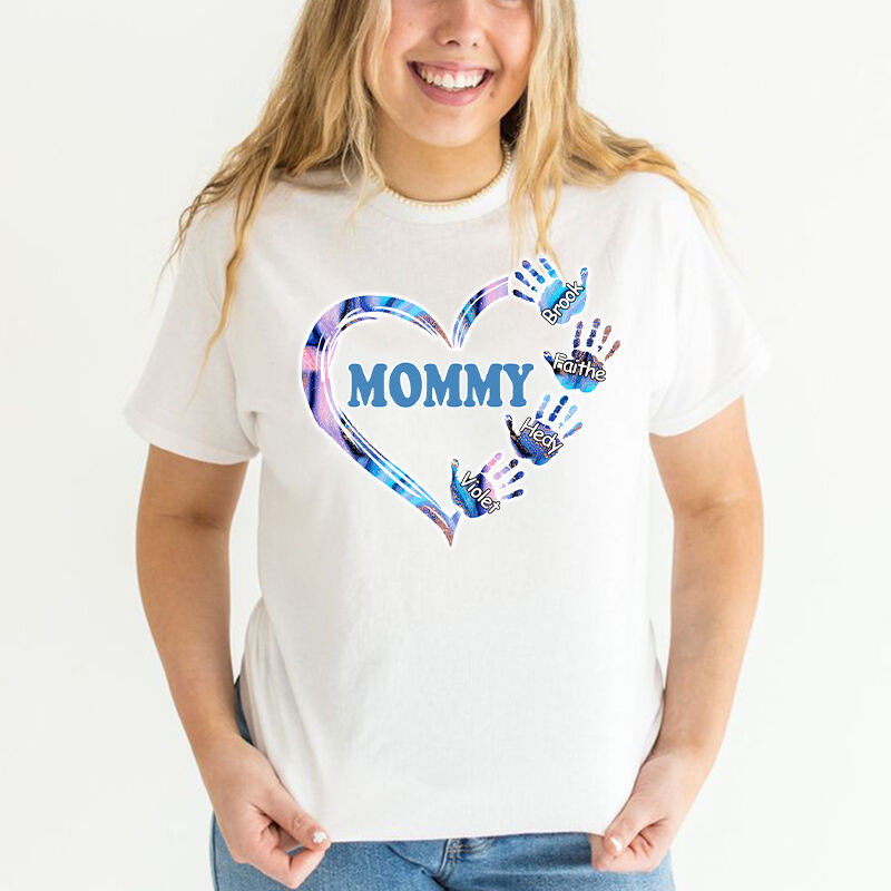 Personalized T-shirt Custom Kids Name Sparkling Heart Hands Design Exquisite Mother's Day Gift