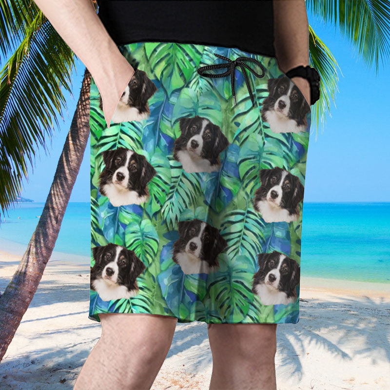 Personalized Picture Men's Beach Shorts with Leaves Pattern Wonderful Gift for Family