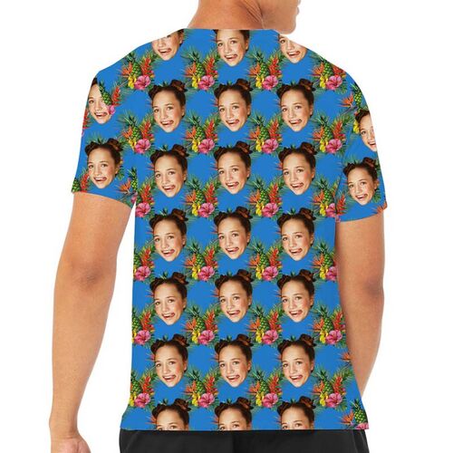 Custom Face Hawaiian T-Shirt With Floral & Pineapple