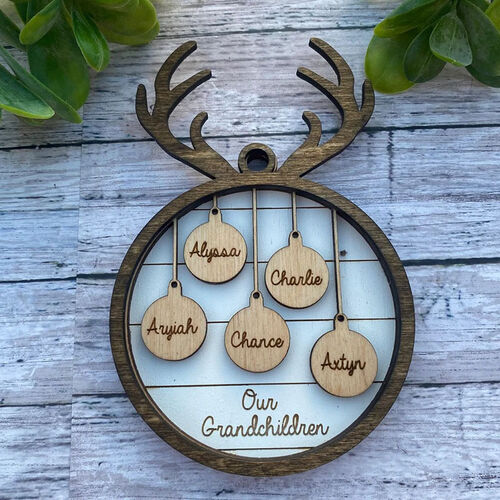 Personalized Custom Round Antlers Family Name Wooden Christmas Decoration