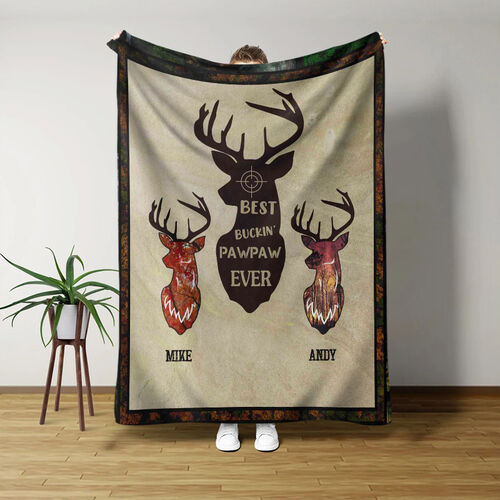 Custom Name Blanket with Deer Pattern Lovely Gift for Father's Day