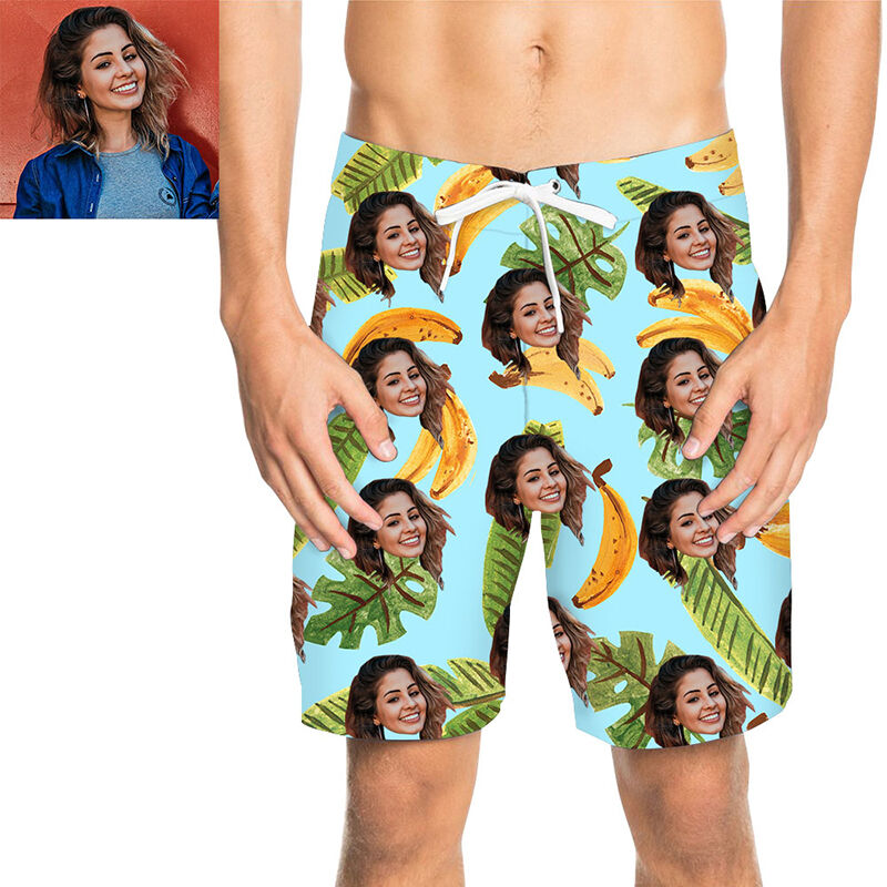 Custom Face Banana Men's Beach Shorts