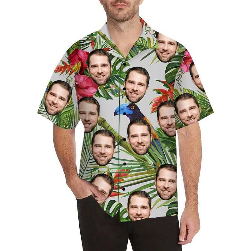 Custom Face Birds and Flowers Men's All Over Print Hawaiian Shirt