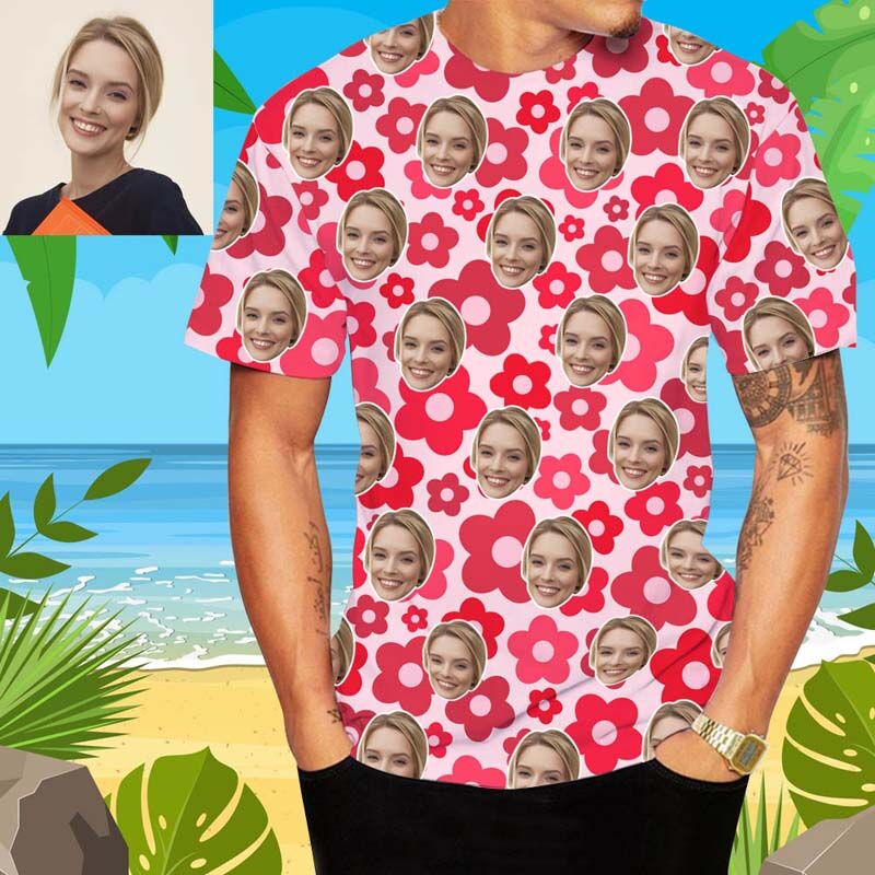 T-shirts hawaïens personnalisés pour hommes avec fleurs roses