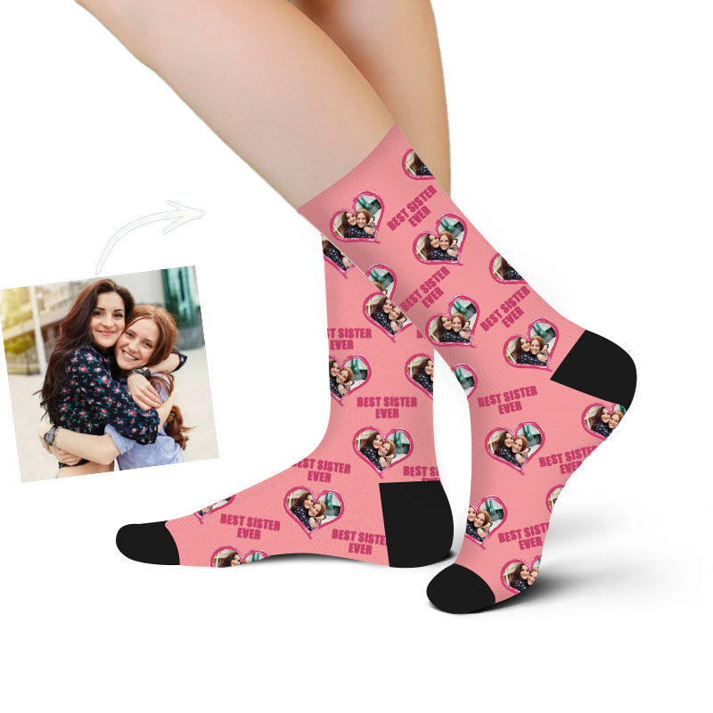 Custom Face Picture Socks Printed with "BEST SISTER EVER" for Sister