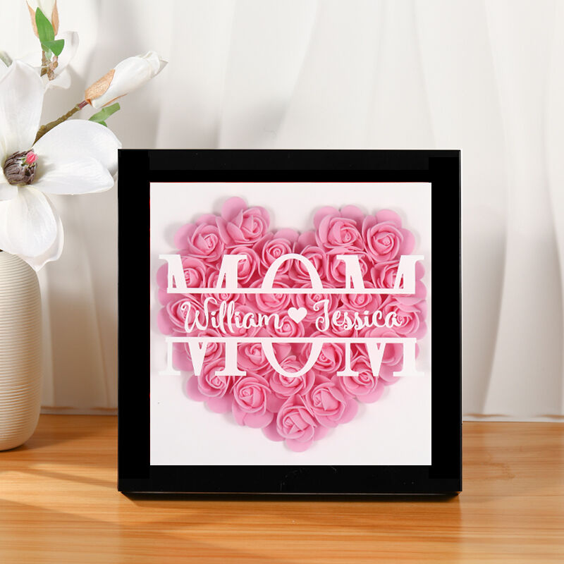 Custom Rose Flower Frame Box Gift with Engraved Name Gift for Mom/Mother's Day