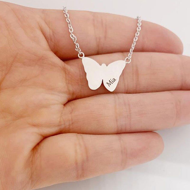 Personalized Fingerprint Necklace with Engraved Names Butterfly Necklace