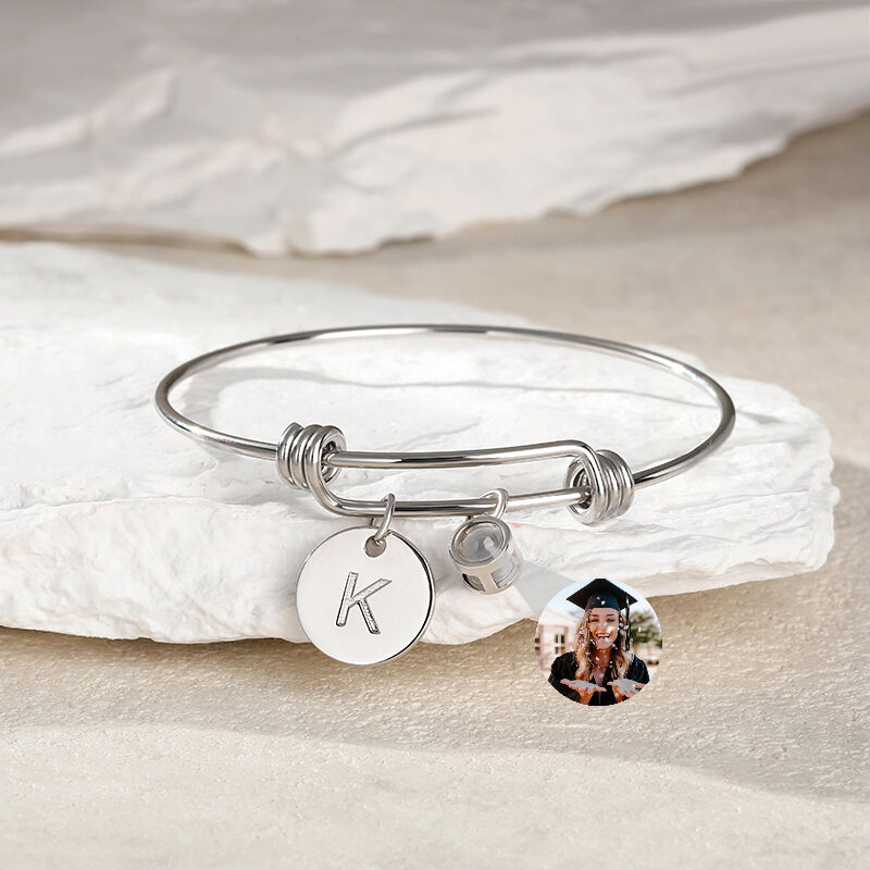 Personalized Projection Photo Bracelet with Round Custom Letter Charm