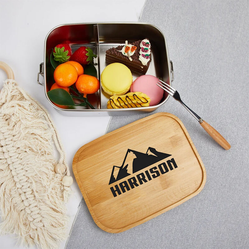Personalized Lunch Box Custom Name With Simple Mountains