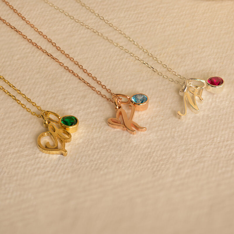 Personalized Letter Necklace With Birthstone Beautiful Gift For Her