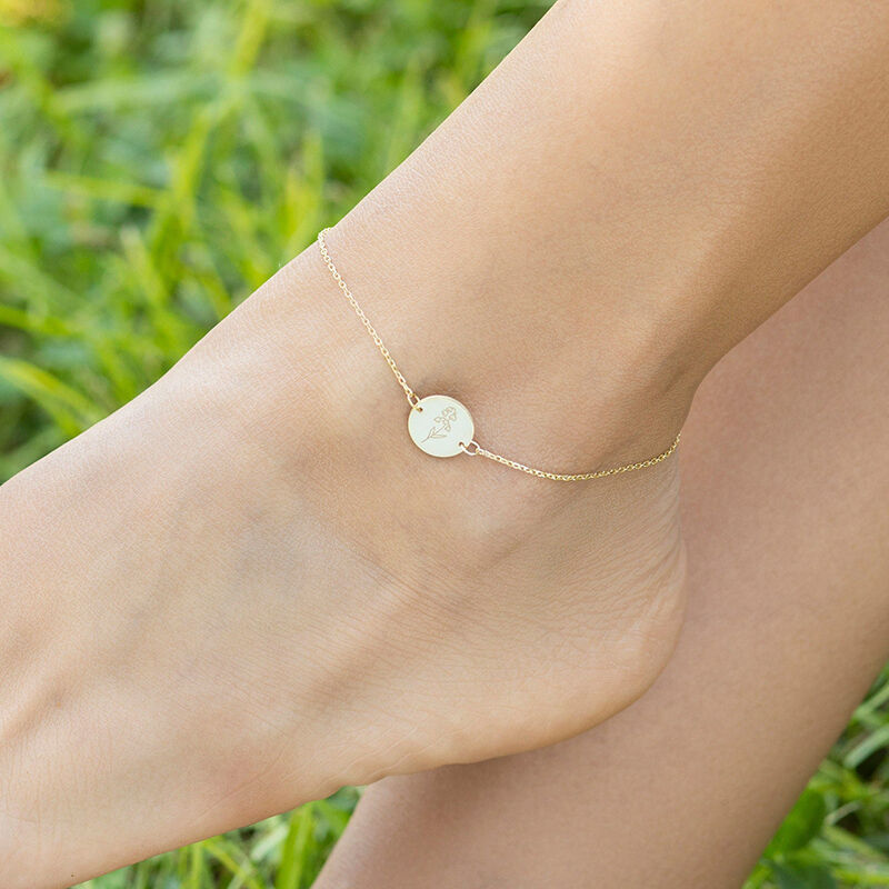 Personalized Birthflower Anklet Circle Shaped Simple Gift for Her