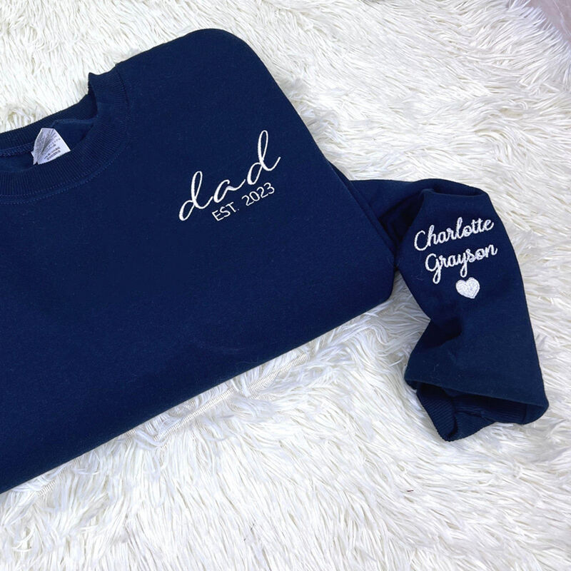 Personalized Sweatshirt Embroidered Dad with Custom Names On The Sleeve Perfect Gift for Father's Day