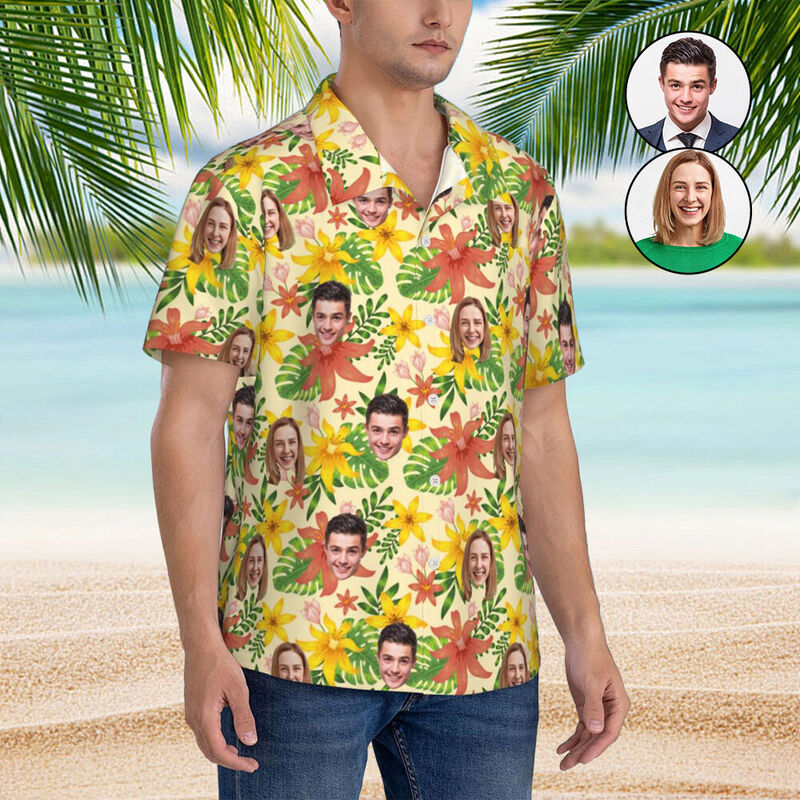 Foto personalizzata di coppia Camicia hawaiana personalizzata Camicia casual di coppia
