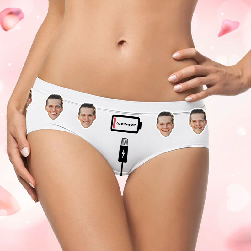 Ropa interior femenina con foto personalizada, regalo creativo para tu querida esposa "Charge Your Love"