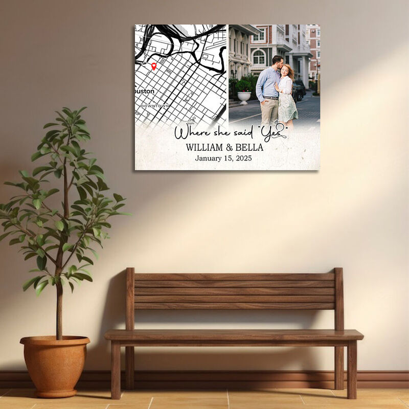 Personalized Picture Canvas Wall Art with Custom Map Simple Gift for Couples