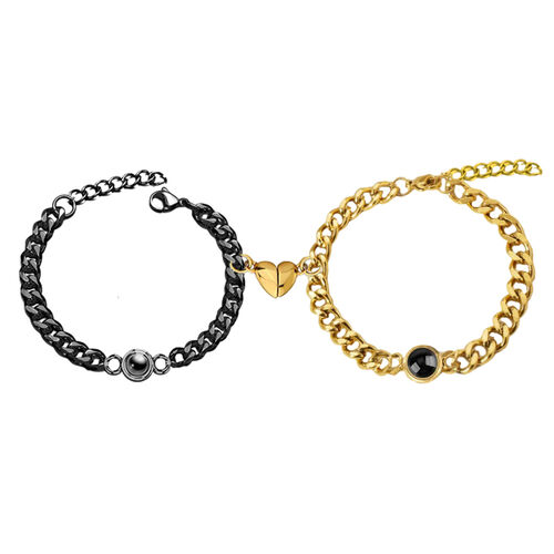 Custom Simple Fashion Black and Gold Chain with Magnet Picture Projection Bracelet