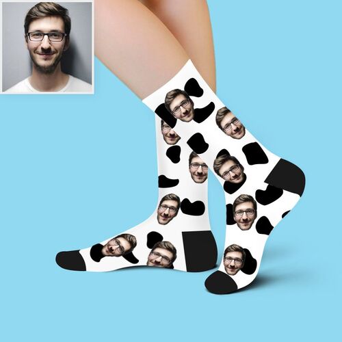 Custom Face Picture Socks Printed with Black Block Gift for Best Father