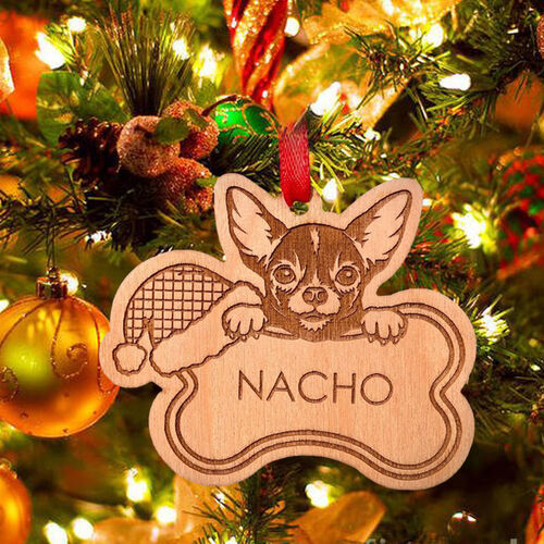 Personalized Name Wooden Christmas Decoration With Cute Puppy Pattern
