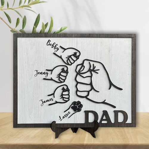 Personalized Name Puzzle Frame Fist Bump and Pawprint Pattern Great Gift for Dad