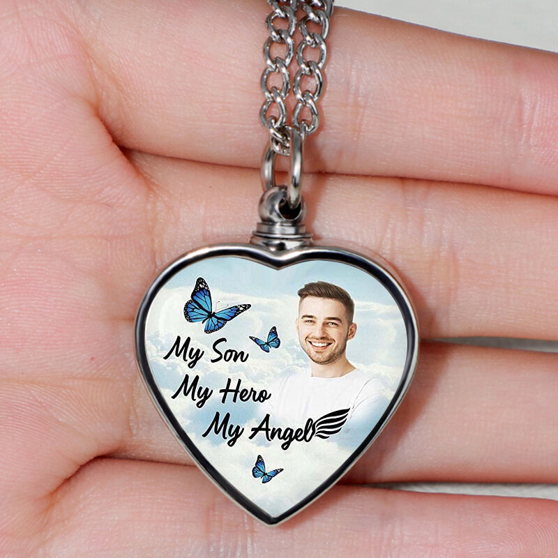 My Son My Hero My Angel Custom Picture Memorial Urn Necklace
