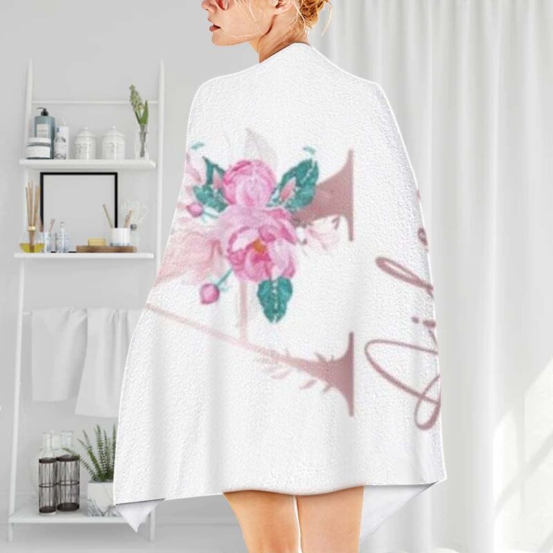 Personalized Name and Letter Bath Towel with Pink Flowers Pattern for Girlfriend