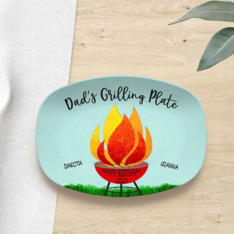 Personalized Name and Date Plate Birthday Gift "Dad's Grilling"