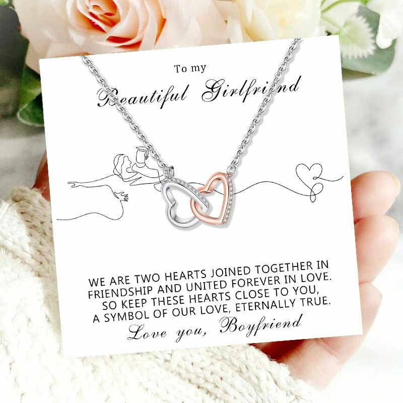 Gift for Girlfriend "We Are Two Hearts Joined Together In Friendship And United Forever In Love" Necklace