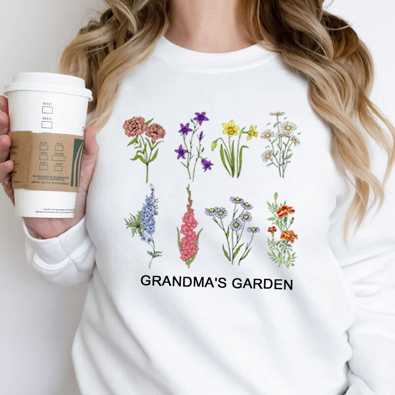 Felpa personalizzata Garden con nome e fiore personalizzato per il regalo della Festa della Mamma