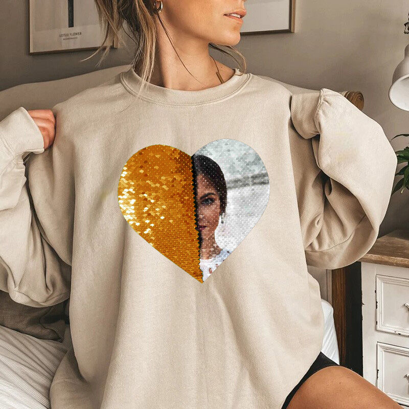 Personalized Sweatshirt with Custom Photo and Glitter for Best Mom