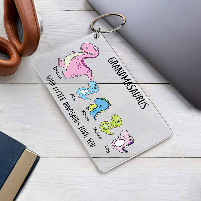 Custom Name Keychain with Dinosaurs Pattern Cute Gift for Someone