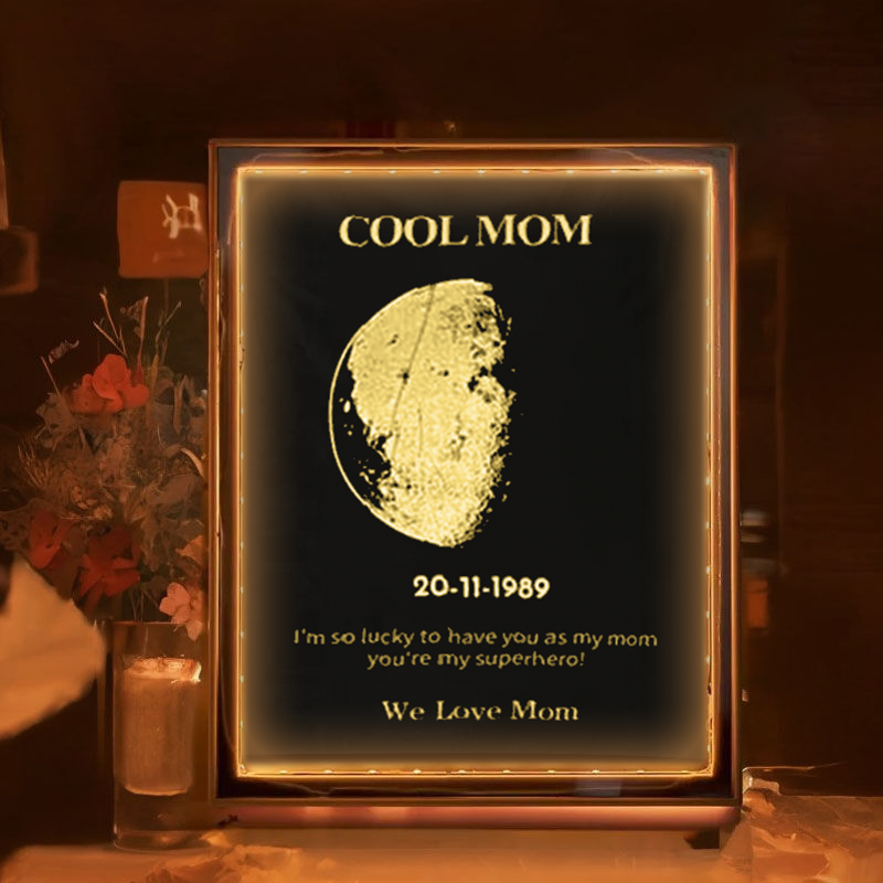 Personalized Moon Phase Photo Mirror Lamp Interesting Present for Family