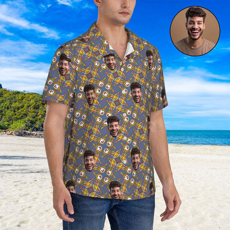 Camisa Personalizada Estampado Abstracto Tops de Verano Añadir Foto de Cara para Él