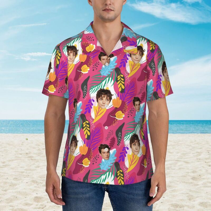 Customize Hawaiian Shirts with Couple Portrait Prints for Boyfriend