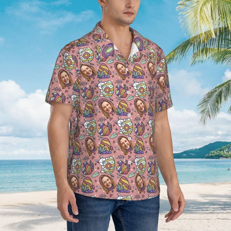 Camicia hawaiana personalizzata con stampa di uova di Pasqua