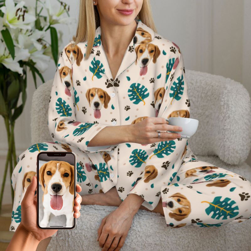 Personalisierte Pyjamas benutzerdefinierte Haustier Foto Palm Frond Clean Spring Design großes Geschenk für Tierliebhaber