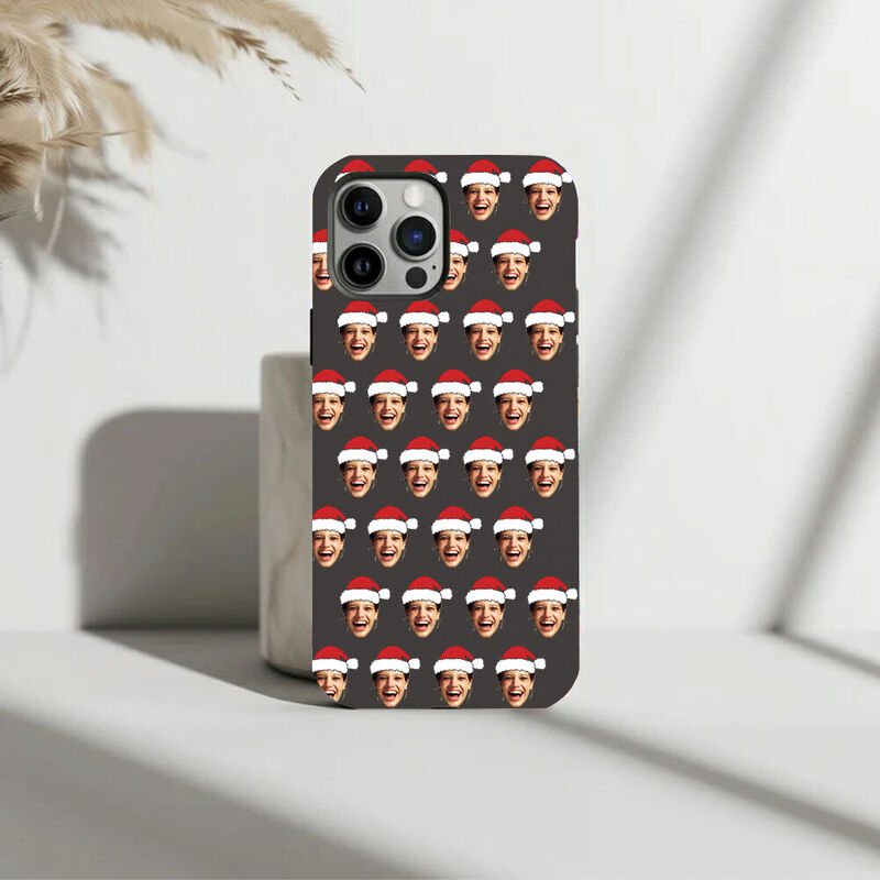 Funda de teléfono móvil personalizada con cara personalizada y gorro de Papá Noel, regalo divertido para amigos