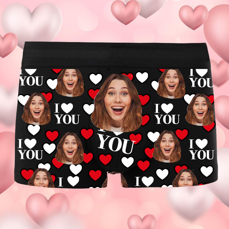 Personalized Photo Men's Underwear Boxer Briefs Interesting Valentine's Day Gift "I Love You"