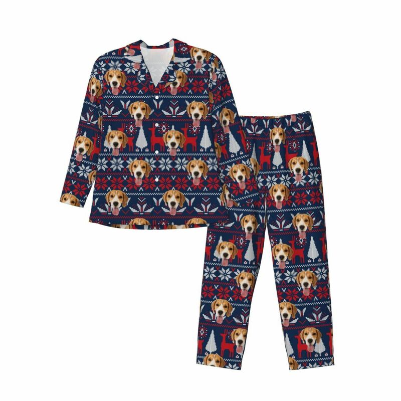 Personalisierte Pyjamas mit individuellem Foto Rentier Weihnachtselement Pixel-Muster Design Geschenk für die Familie