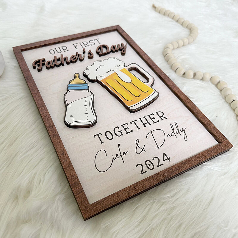 Personalized Frame Our First Father's Day Beer Mug and Feeding Bottle Creative Gift for Dear Dad