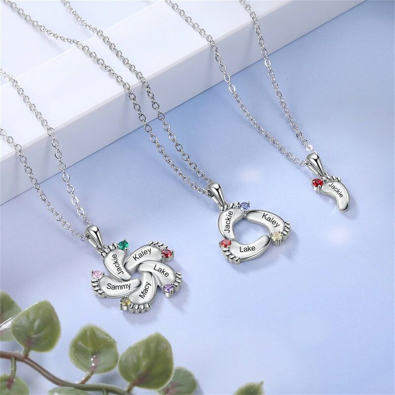 Personalized Foot Necklace with Name and Birthstone Cute Gift for Mom