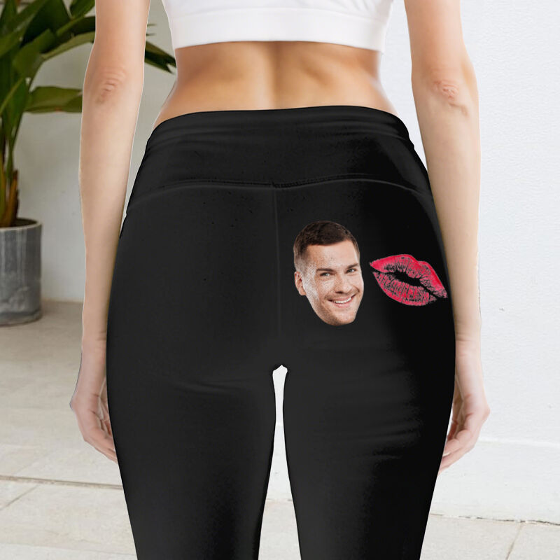 Leggings personalizzati Testa di fidanzato foto con bacio design Regalo perfetto per i suoi amanti