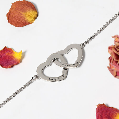 Bracelet Gravé Personnalisé Coeurs Réglable Interlocking Cadeau pour Elle