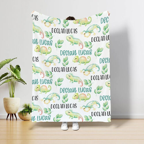 Personalized Custom Name Blanket With Cartoon Reptile Pattern for Cute Kids