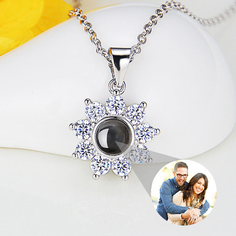 Sterling Silver Personalized Pet Photo Projection Necklace-Sun Flower