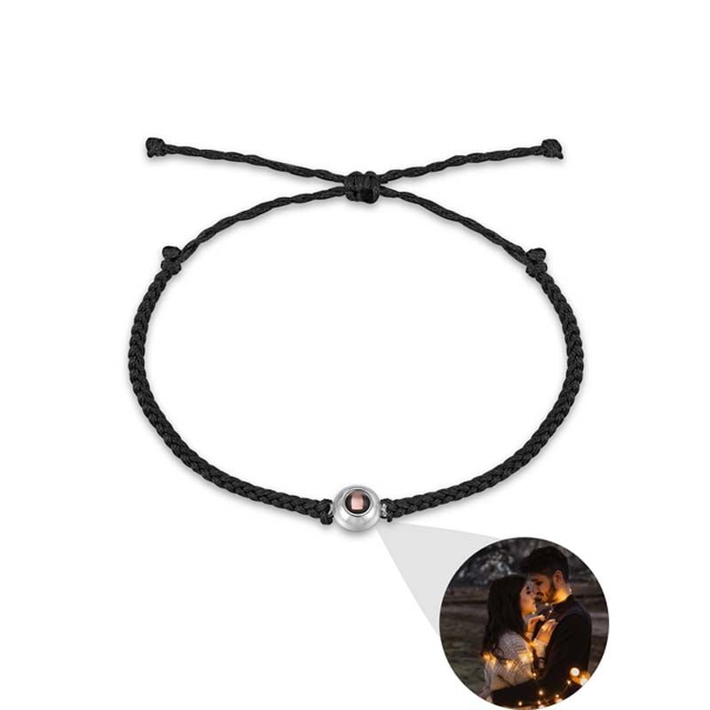 Bracelet personnalisé de projecteur de photo en cercle pour femmes et hommes avec corde noire