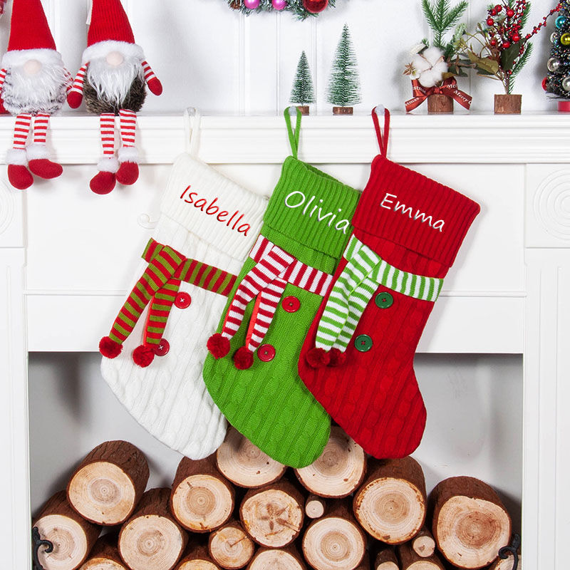 Calcetín navideño chimenea personalizado de nombre con forma de bufanda multiples colores regalo familiar